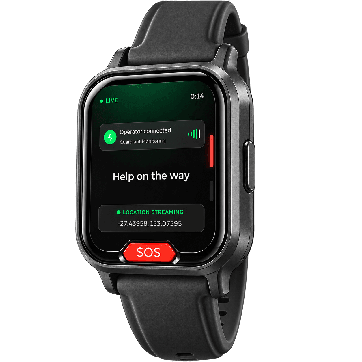 Watch displaying Operator connected and Help on the way