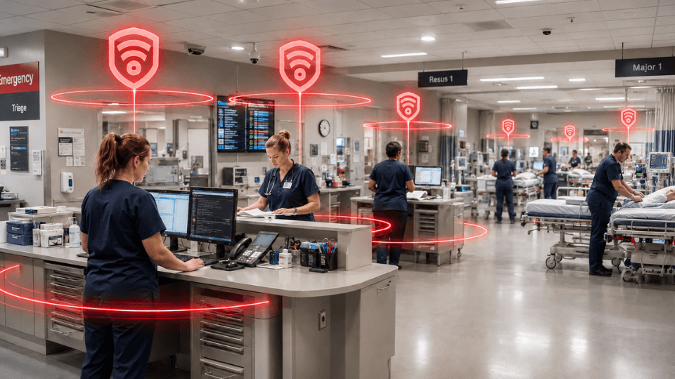 Healthcare staff working across a hospital environment