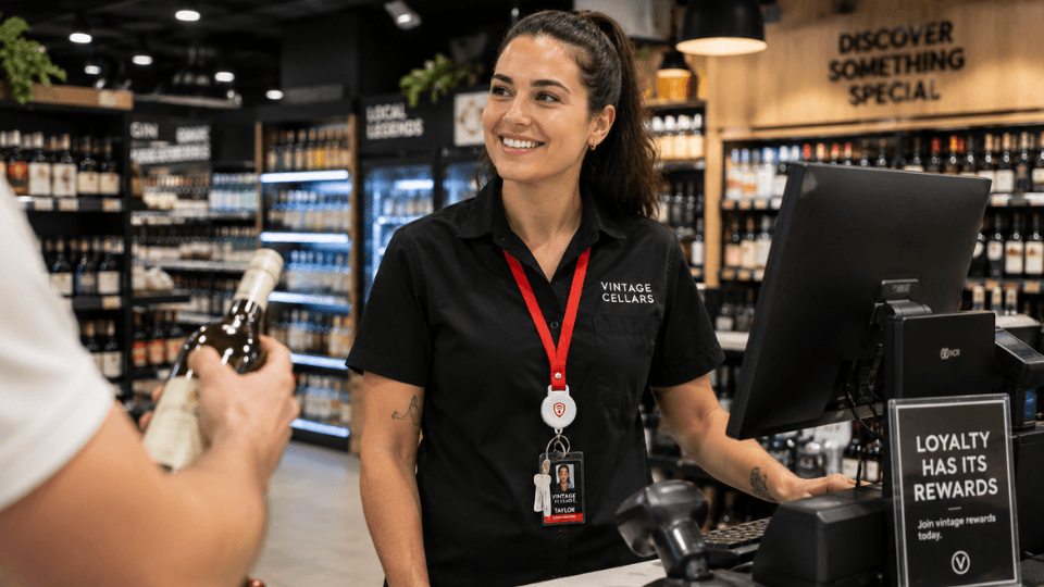 Retail employee wearing an activator