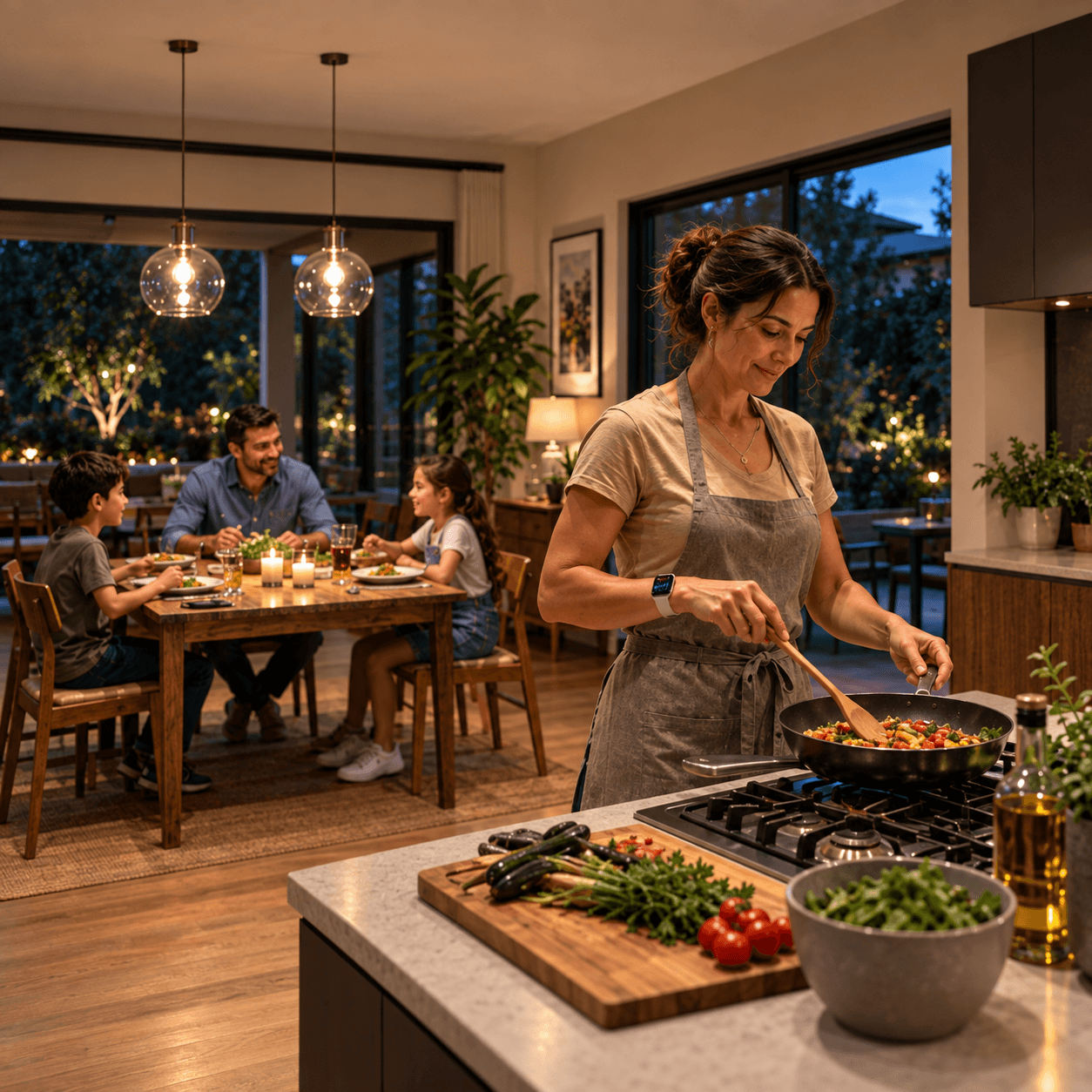 Family together at home with connected safety support