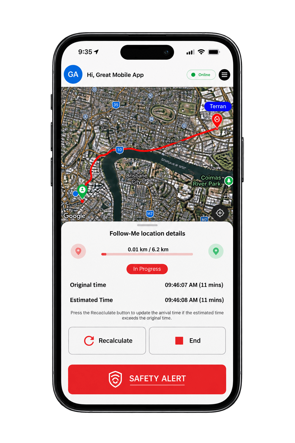 Guardiant App SOS screen
