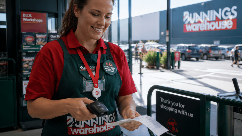 A retail team member on shift wearing a Guardiant Pendant