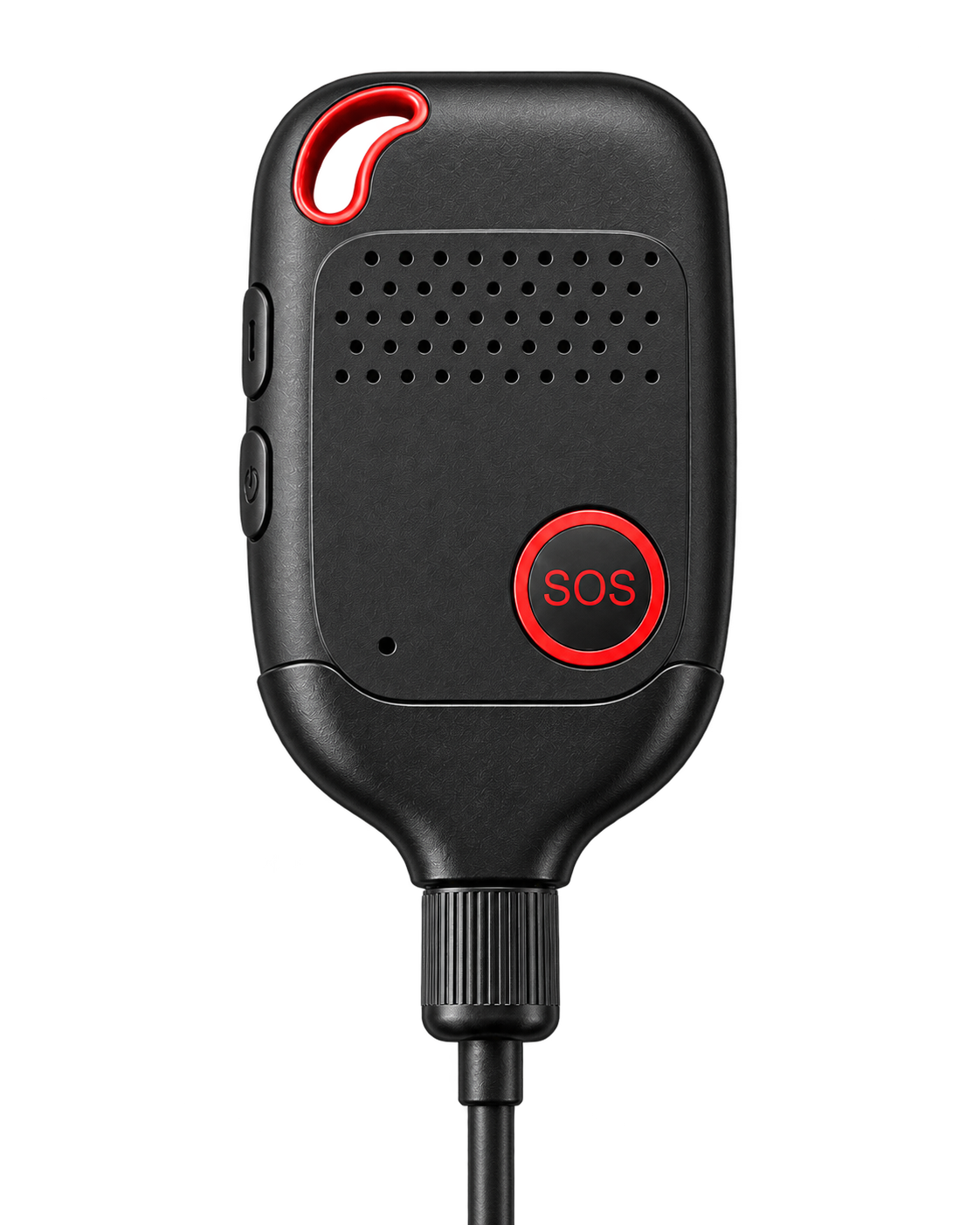 Black Guardiant Safety Pendant connected to its charger.
